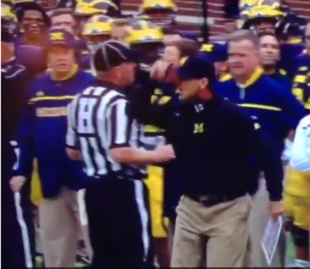 Jim Harbaugh freaks out to a referee.