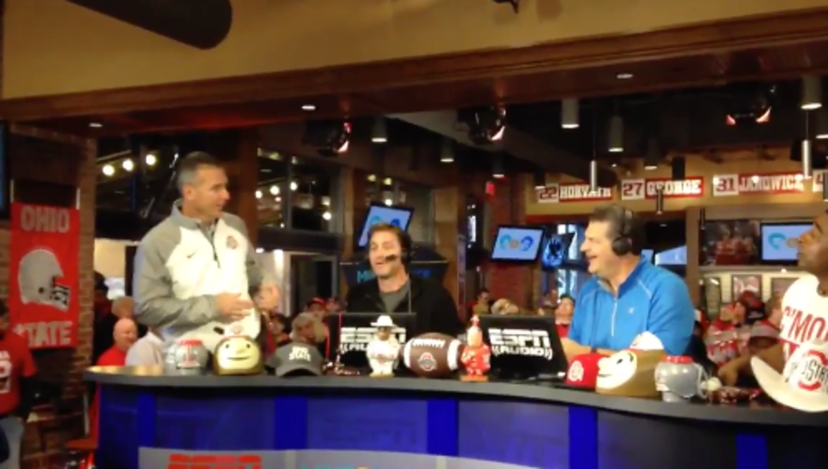 Urban Meyer on the set with Mike and Mike.