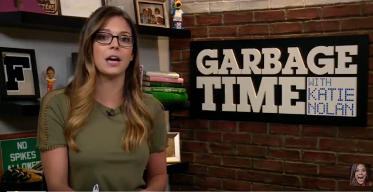 A screenshot of Katie Nolan on her show Garbage Time.