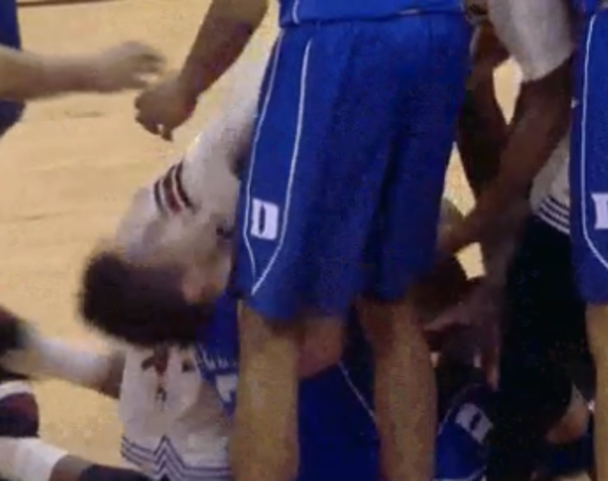 Grayson Allen hit in the face with an elbow.