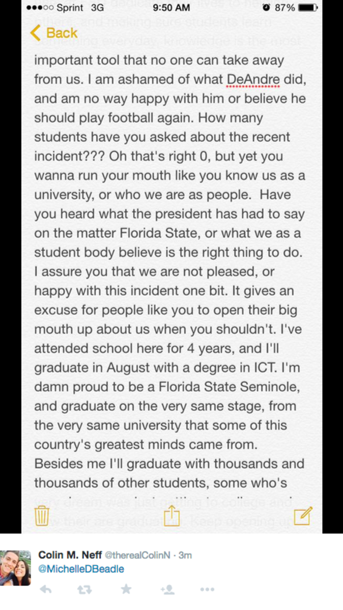 FSU fan response to Michelle Beadle mocking FSU.