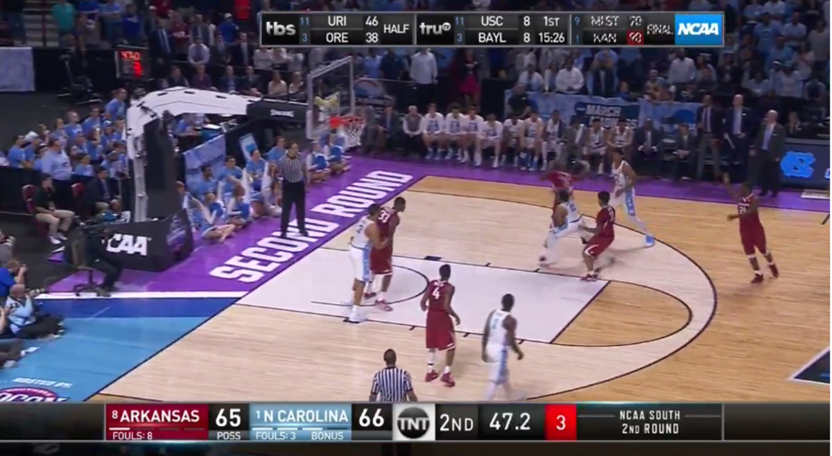 UNC vs Arkansas during the second round of the NCAA tournament.