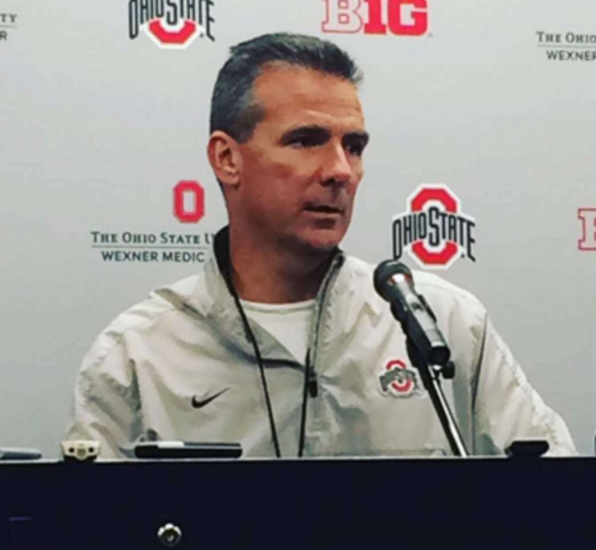 Urban Meyer talks about JT Barrett during a press conference.
