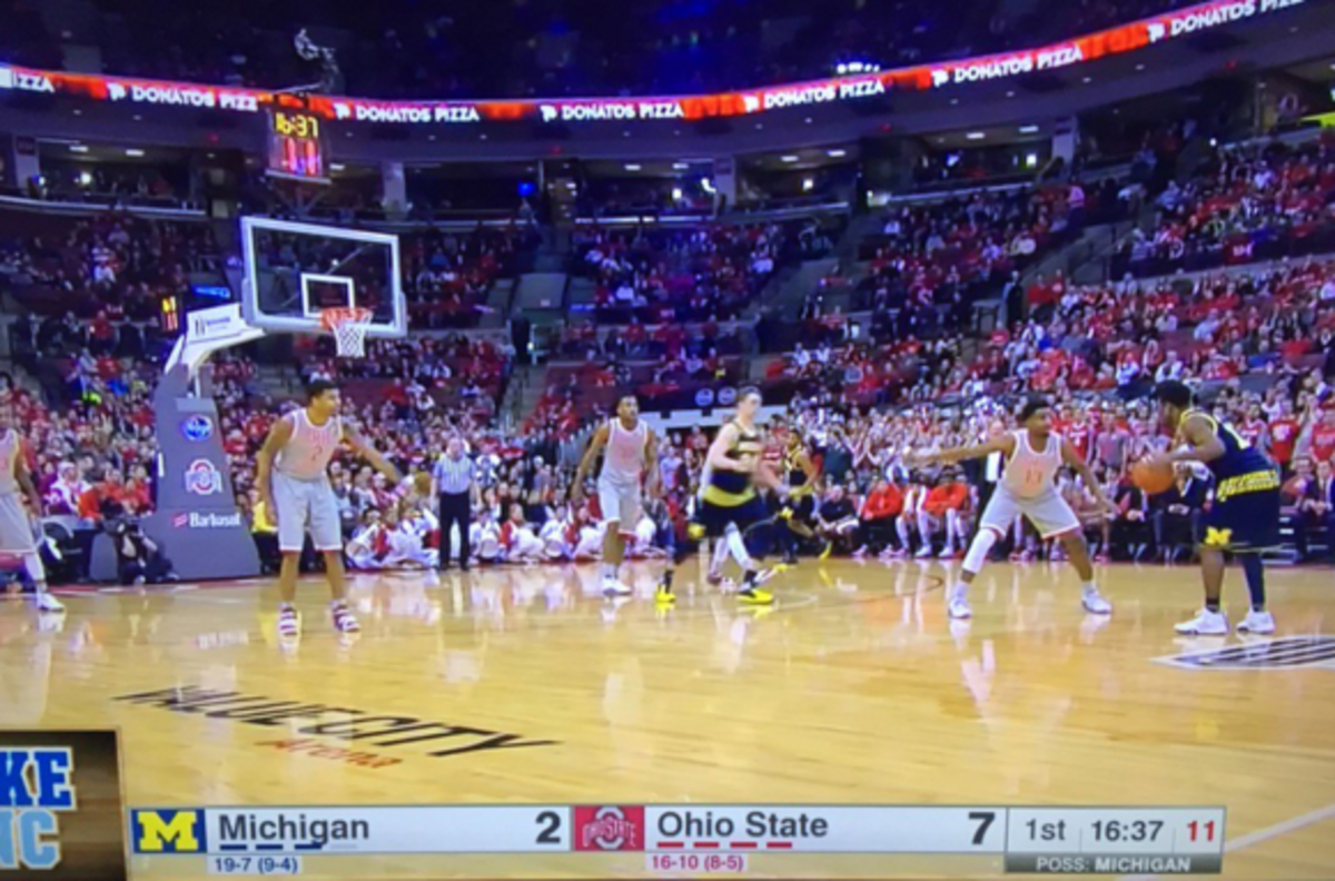 ESPN camera captures a low angle to the Ohio State-Michigan game.