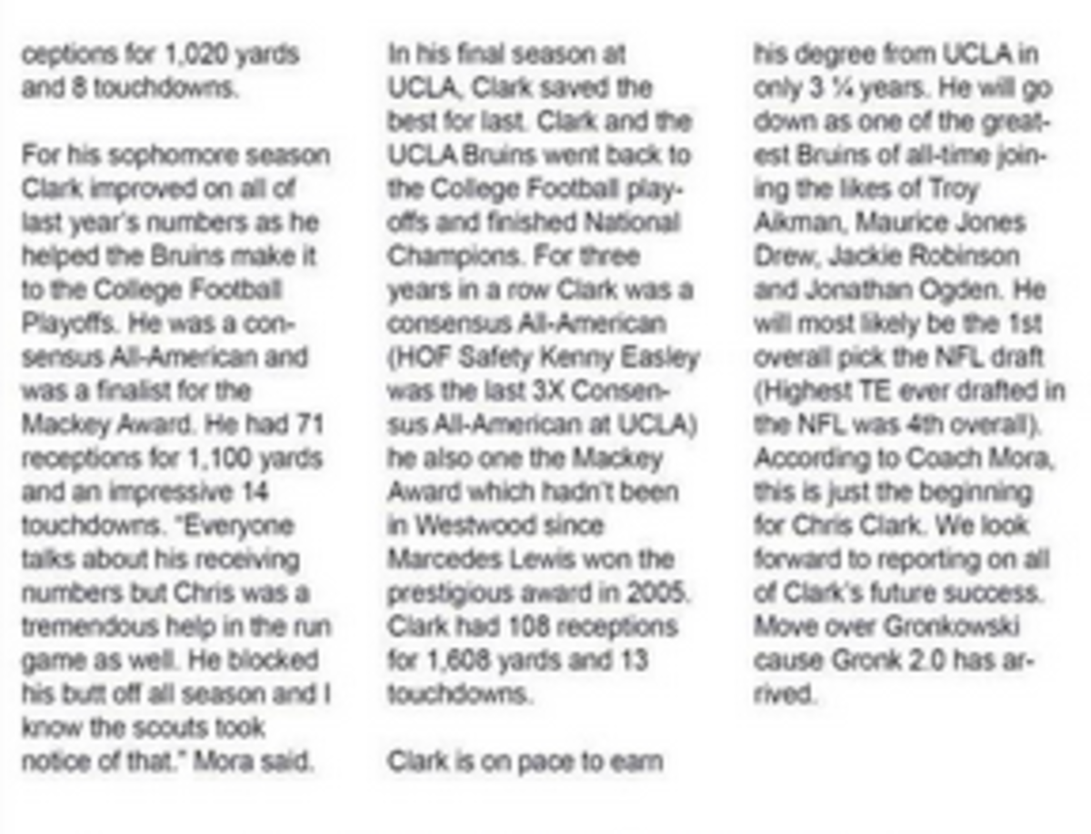 UCLA pitches TE Chris Clark.