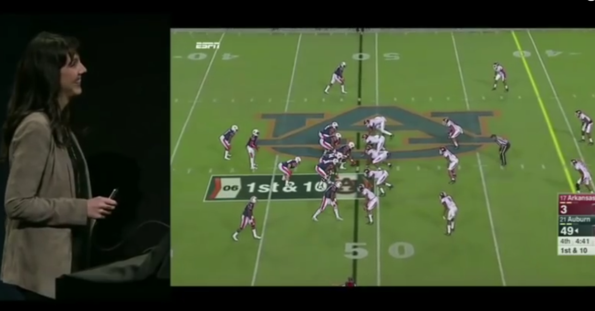 A video of Auburn's football game shown at an Apple Launch event.