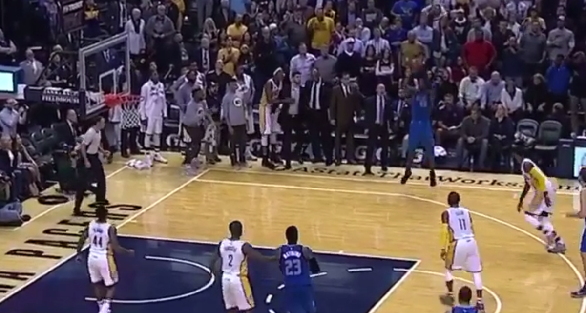 Harrison Bar hits three pointer to send the game to overtime against the Indiana Pacers.