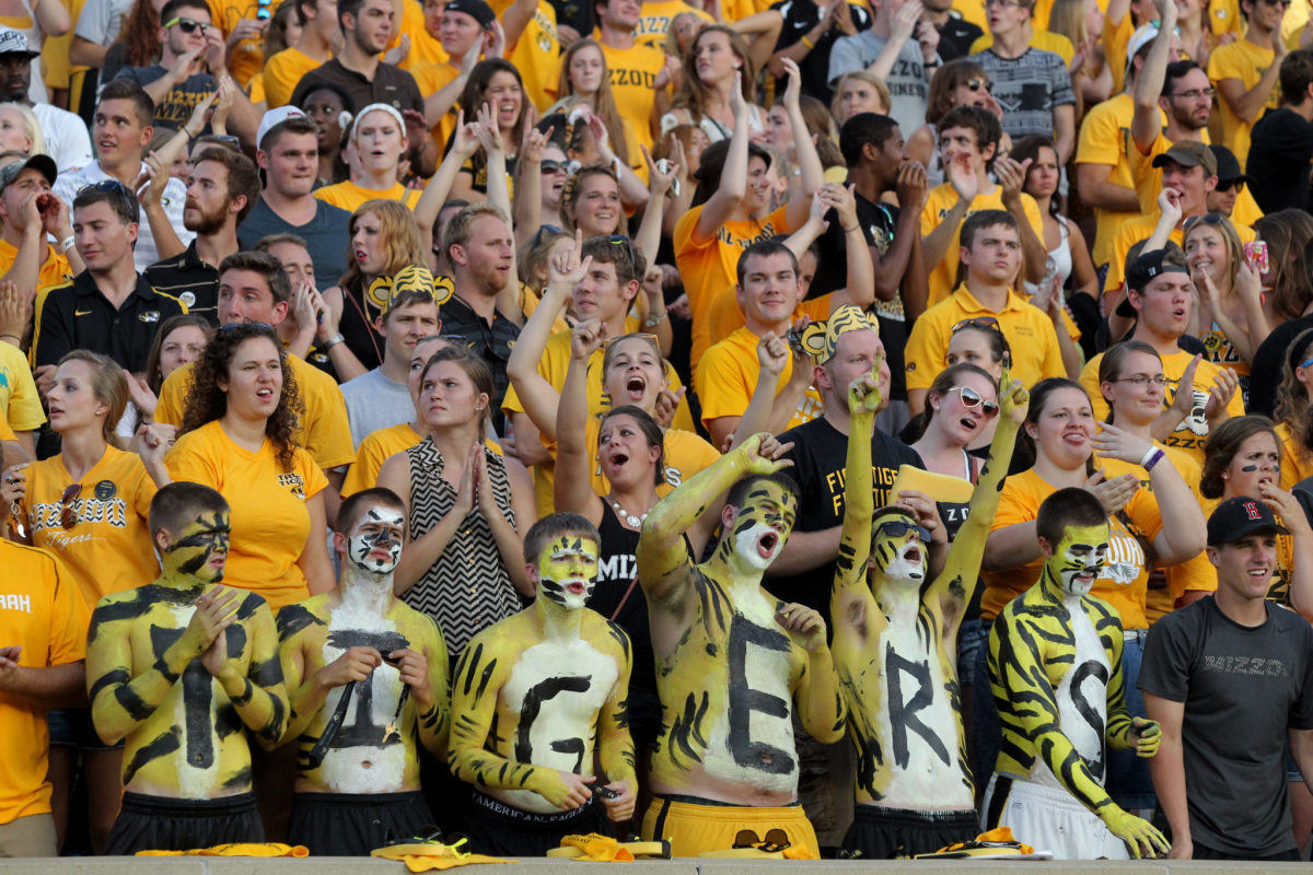 Missouri's football fans painted like tigers.