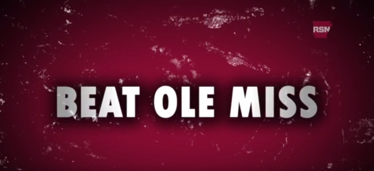 An Arkansas graphic that says "beat ole miss".