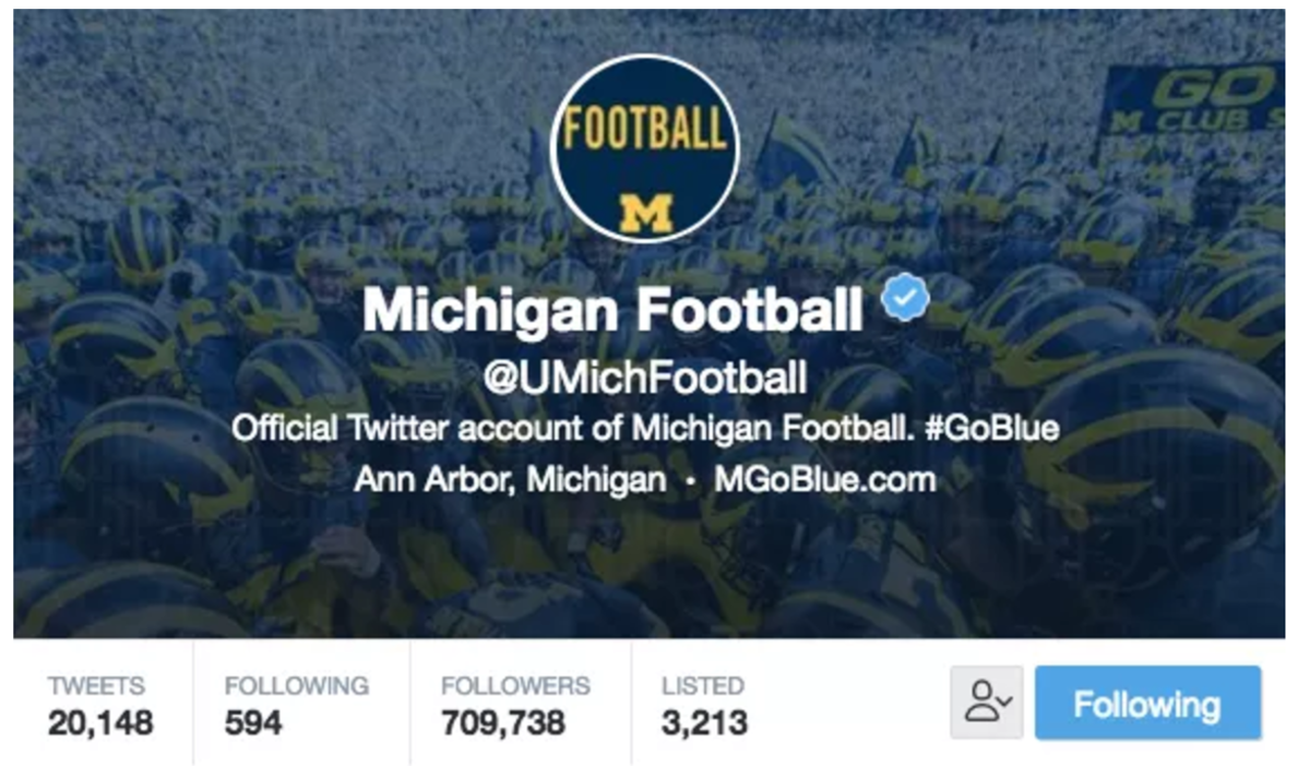 A screenshot of the Michigan football Twitter account.