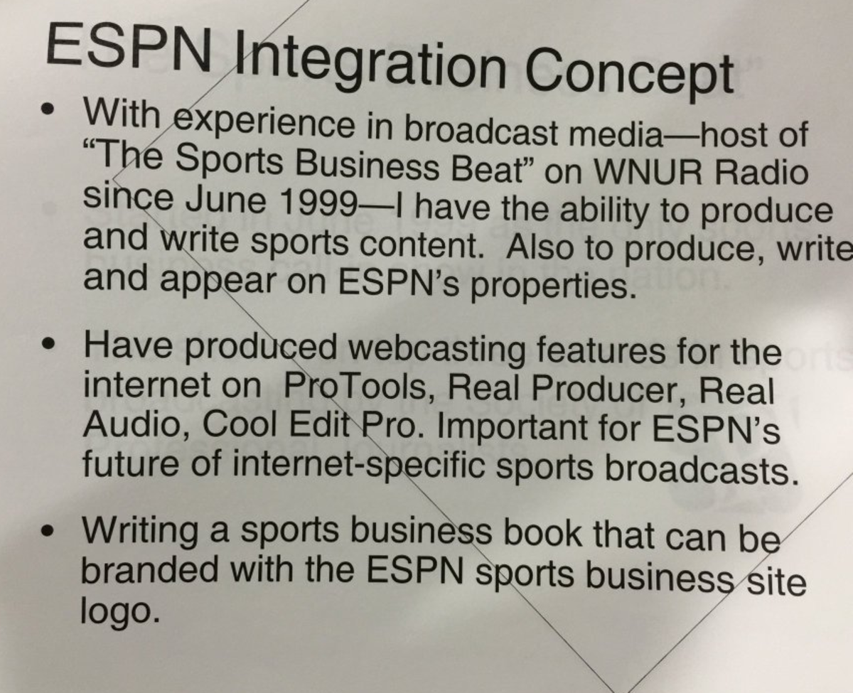 Darren Rovell's pitch to ESPN about covering sports business.
