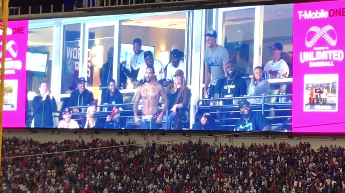 J.R. Smith takes his shirt off during the World Series.