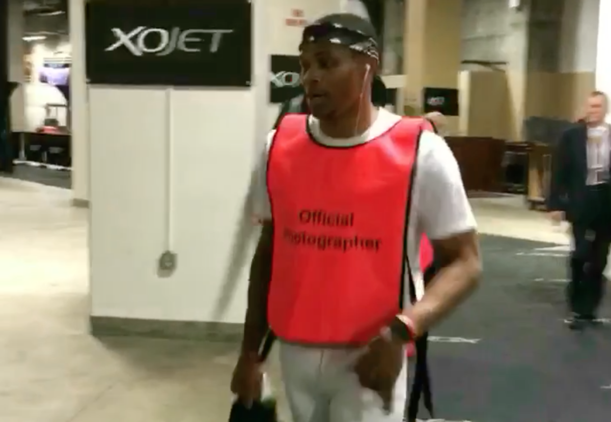 Russell Westbrook trolling Kevin Durant with his outfit.
