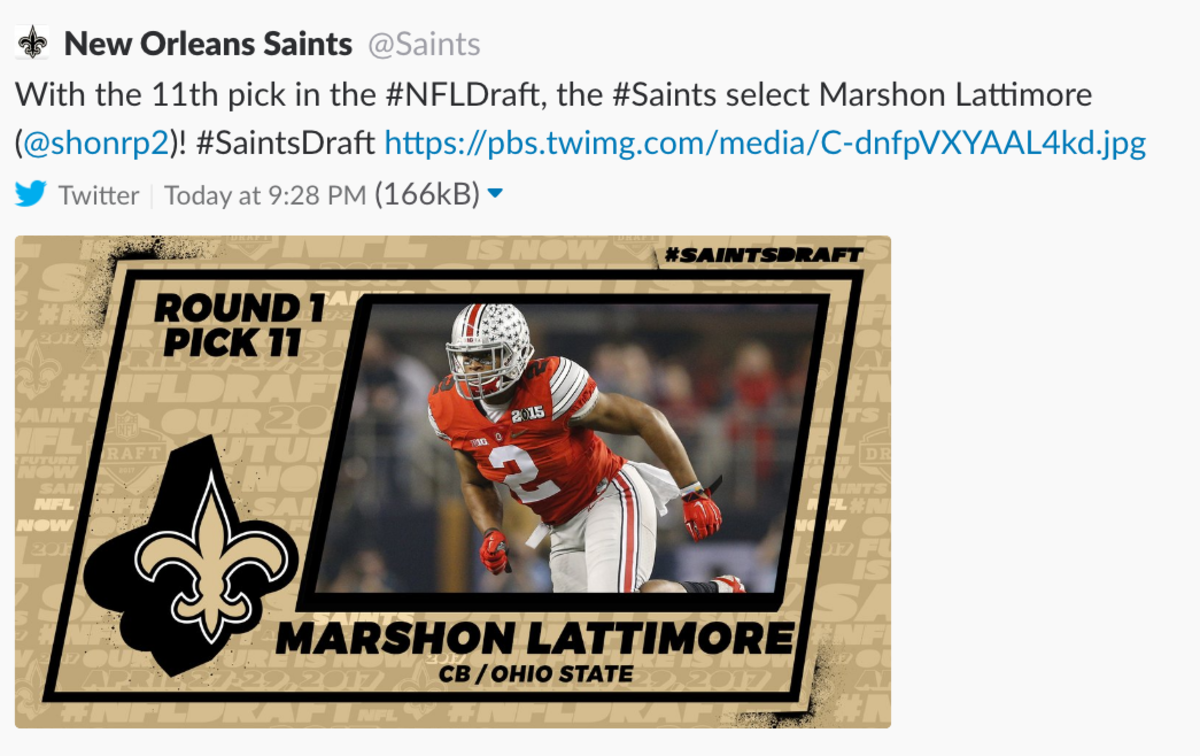 NFL draft: Marshon Lattimore selected 11th overall by the New