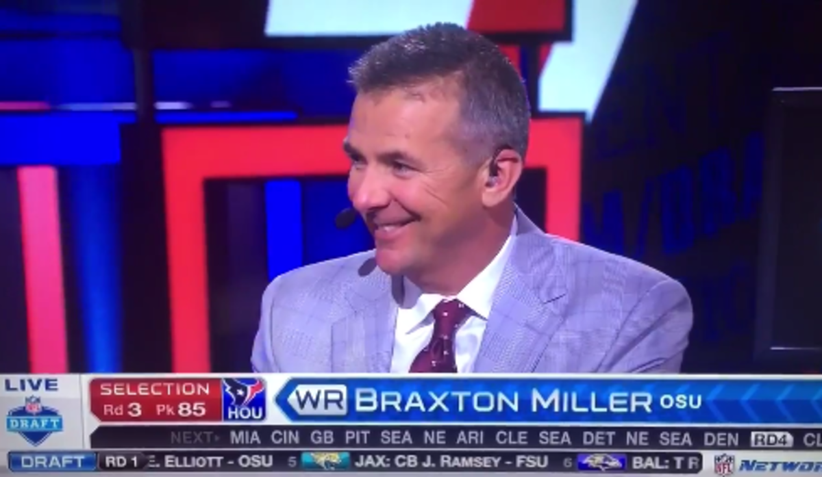 Urban Meyer smiles after Braxton Miller is drafted.