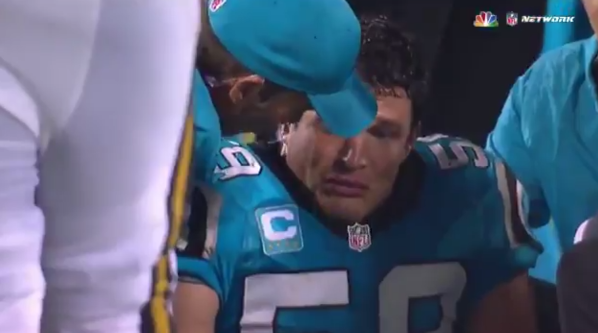 Luke Kuechly Crying As He's Carted Off The Field With Injury - The Spun