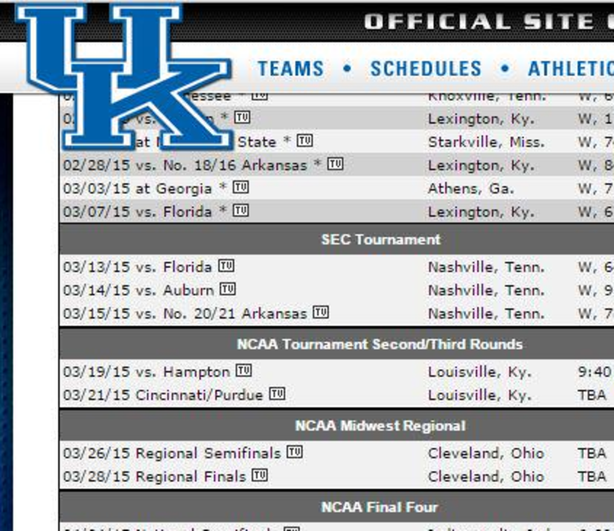 Kentucky adds Final Four to official schedule.