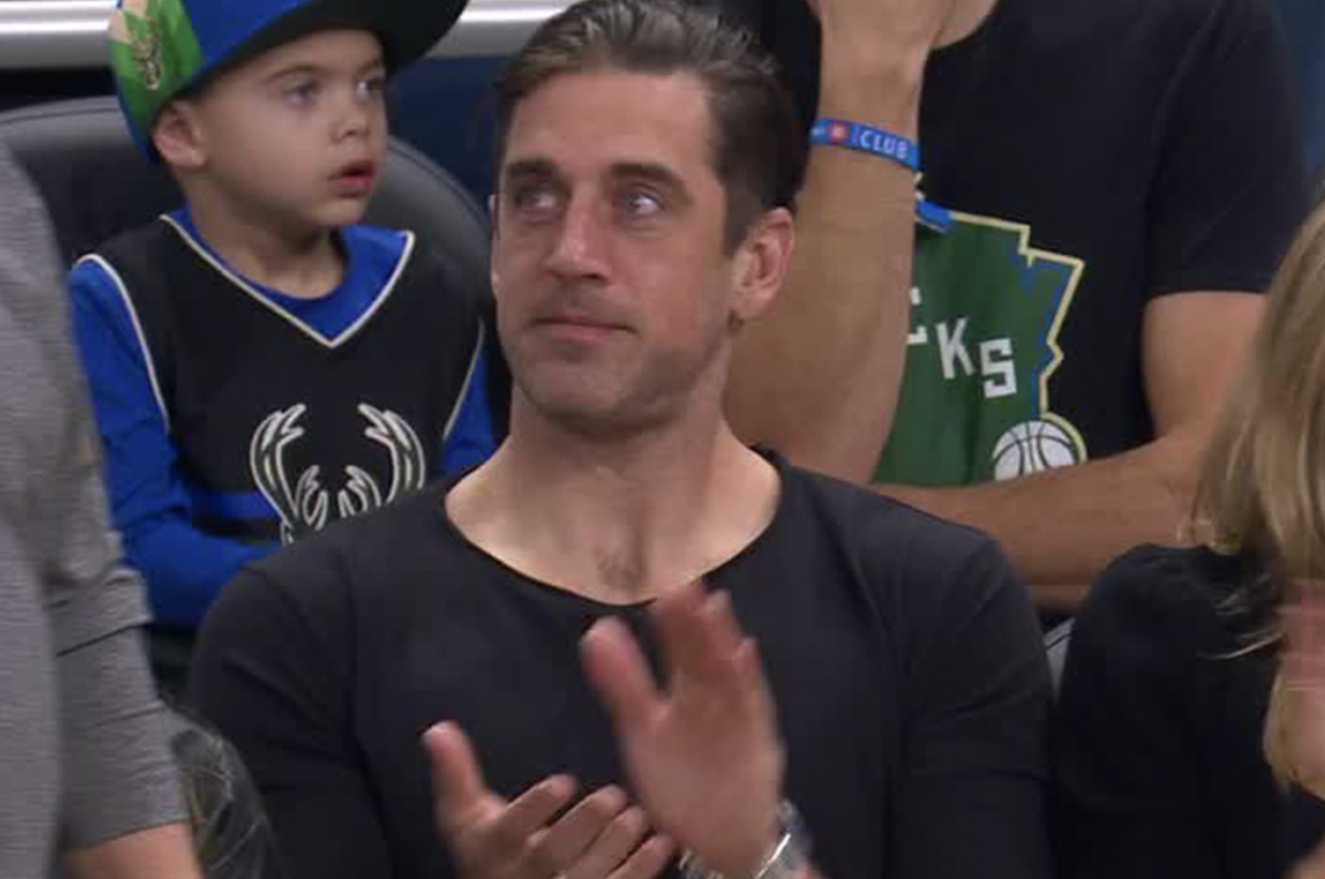 Aaron Rodgers at the Bucks game on Friday night.
