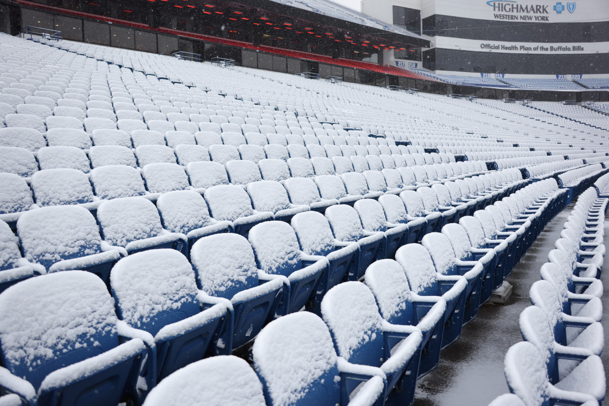Snow at Highmark Stadium in Buffalo.