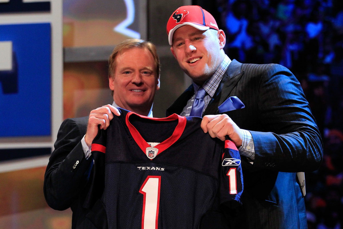 Commissioner Roger Goodell poses for a photo with 11th overall pick J.J. Watt at the 2011 NFL Draft.