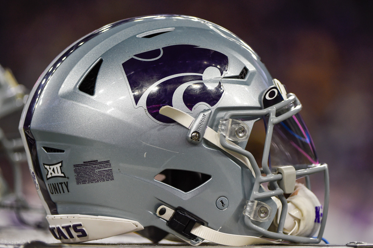A Kansas State helmet during the Texas Bowl in 2022.