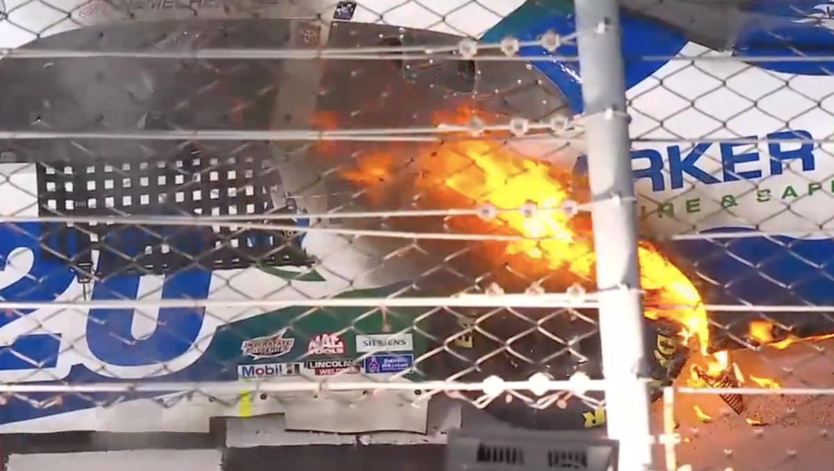 Look NASCAR Driver's Car Catches Fire During His Celebration The Spun