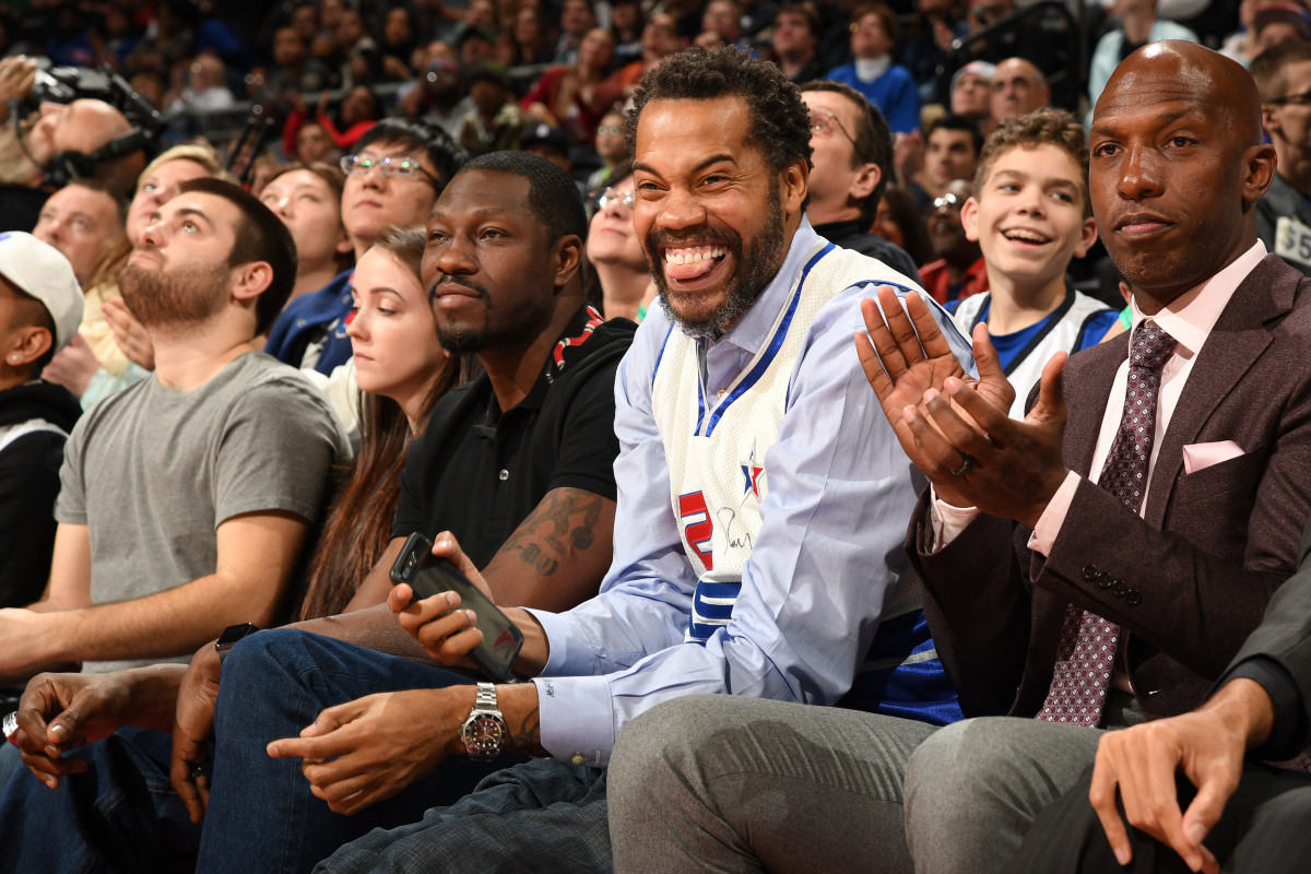 AUBURN HILLS, MI - FEBRUARY 26:  Former Detroit Piston, Rasheed Wallace smiles and attends the game against the Boston Celtics on February 26, 2017 at The Palace of Auburn Hills in Auburn Hills, Michigan. NOTE TO USER: User expressly acknowledges and agrees that, by downloading and/or using this photograph, User is consenting to the terms and conditions of the Getty Images License Agreement. Mandatory Copyright Notice: Copyright 2017 NBAE (Photo by Chris Schwegler/NBAE via Getty Images)