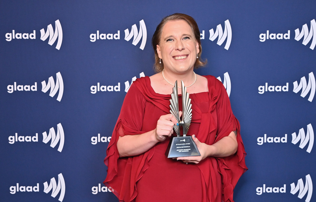 BEVERLY HILLS, CALIFORNIA - APRIL 02: GLAAD Award ‘Special Recognition’ winner Amy Schneider attends The 33rd Annual GLAAD Media Awards at The Beverly Hilton on April 02, 2022 in Beverly Hills, California. (Photo by Stefanie Keenan/Getty Images for GLAAD)