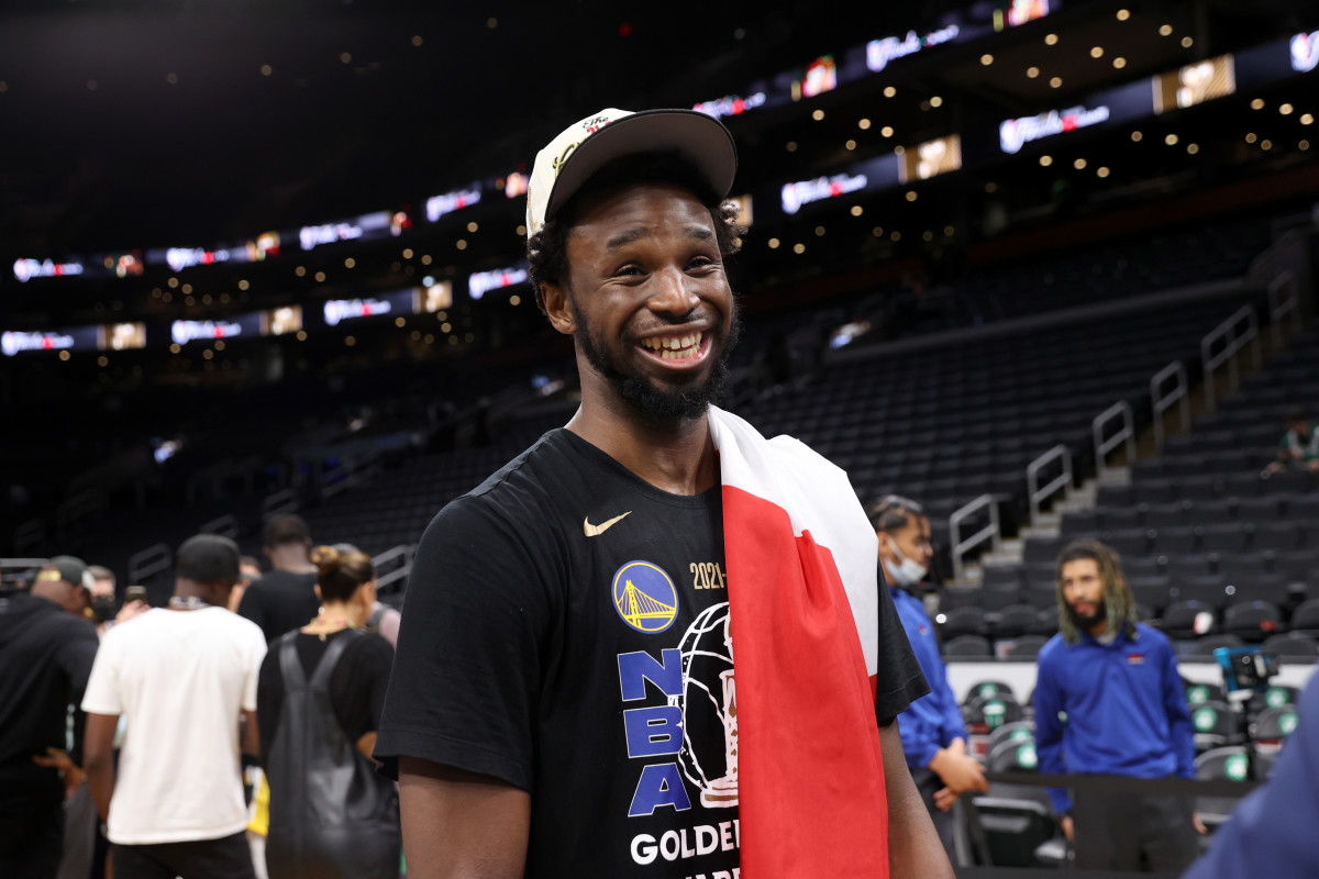 BOSTON, MA - JUNE 16: Andrew Wiggins #22 of the Golden State Warriors smiles after Game Six of the 2022 NBA Finals on June 16, 2022 at TD Garden in Boston, Massachusetts. NOTE TO USER: User expressly acknowledges and agrees that, by downloading and or using this photograph, user is consenting to the terms and conditions of Getty Images License Agreement. Mandatory Copyright Notice: Copyright 2022 NBAE (Photo by Joe Murphy/NBAE via Getty Images)