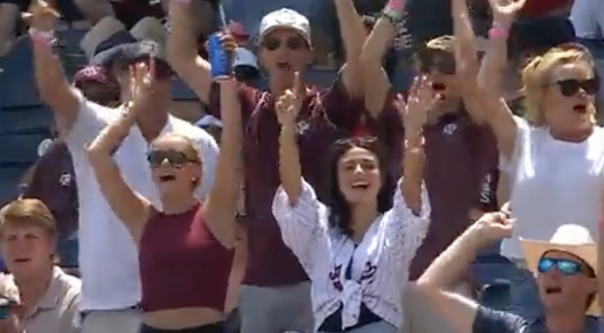 Texas A&M fans went viral during the College World Series on Sunday.