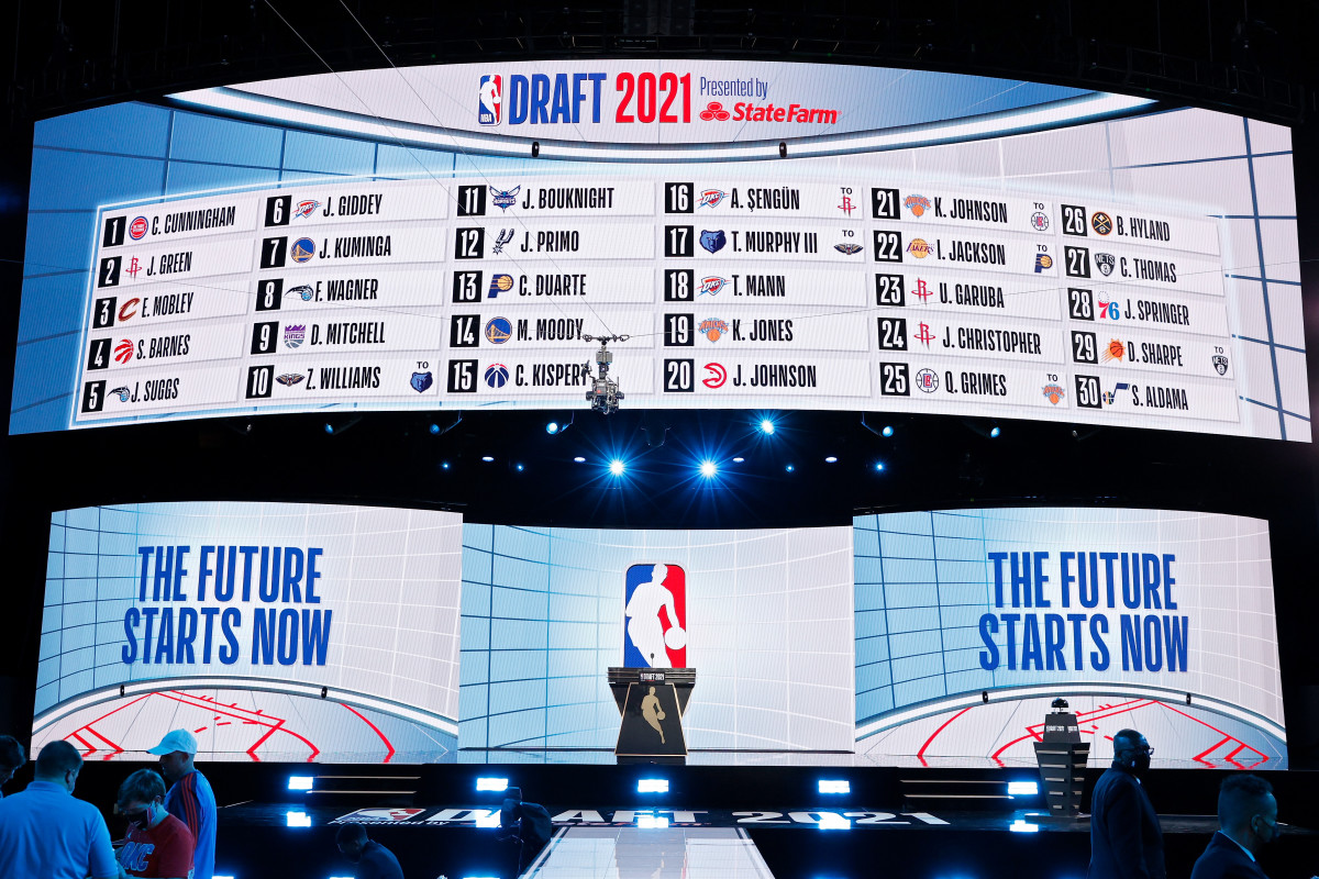 NEW YORK, NEW YORK - JULY 29: A general view of the board after the first round of the 2021 NBA Draft at the Barclays Center on July 29, 2021 in New York City. (Photo by Arturo Holmes/Getty Images)