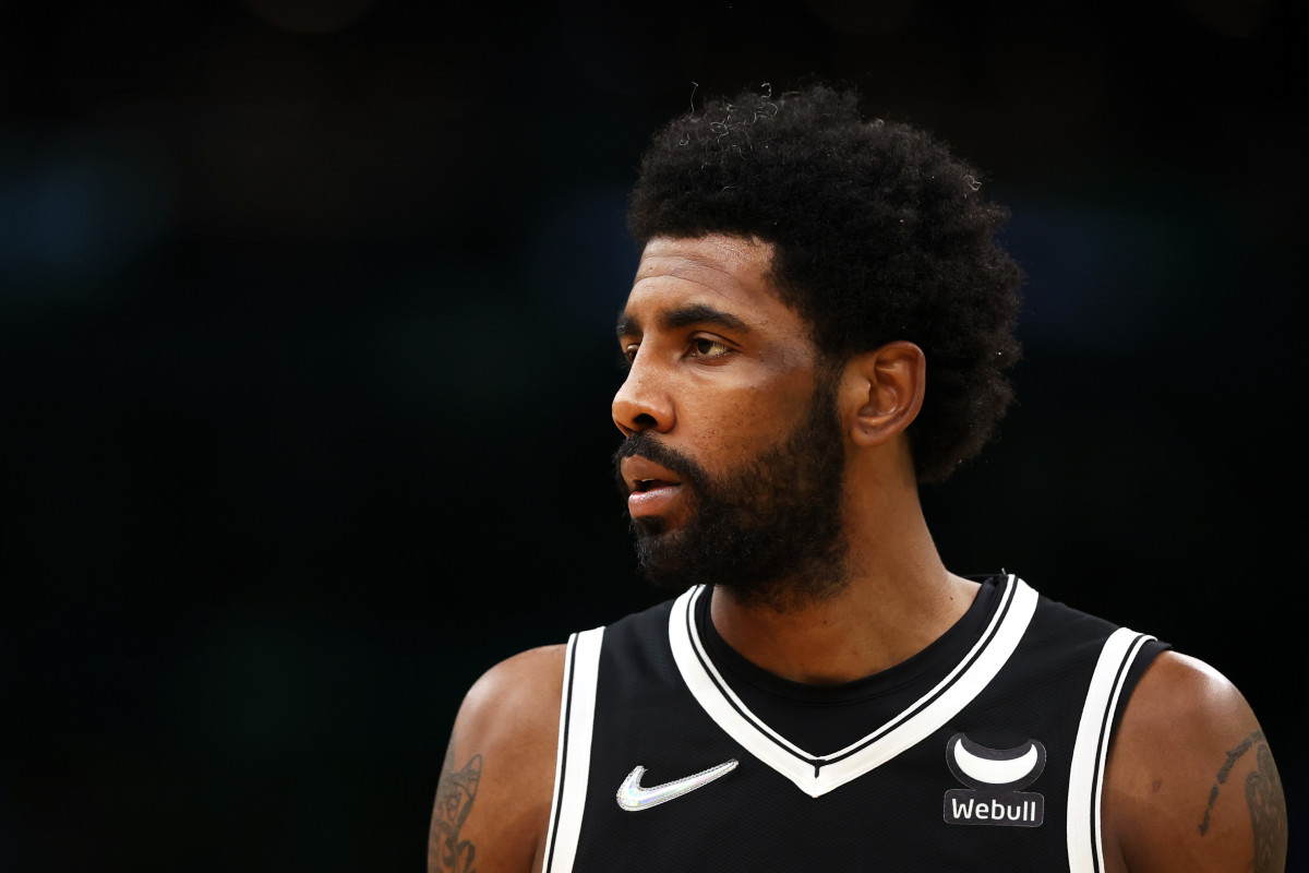 BOSTON, MASSACHUSETTS - APRIL 20: Kyrie Irving #11 of the Brooklyn Nets looks on during the second quarter of Game Two of the Eastern Conference First Round NBA Playoffs against the Boston Celtics at TD Garden on April 20, 2022 in Boston, Massachusetts. (Photo by Maddie Meyer/Getty Images)