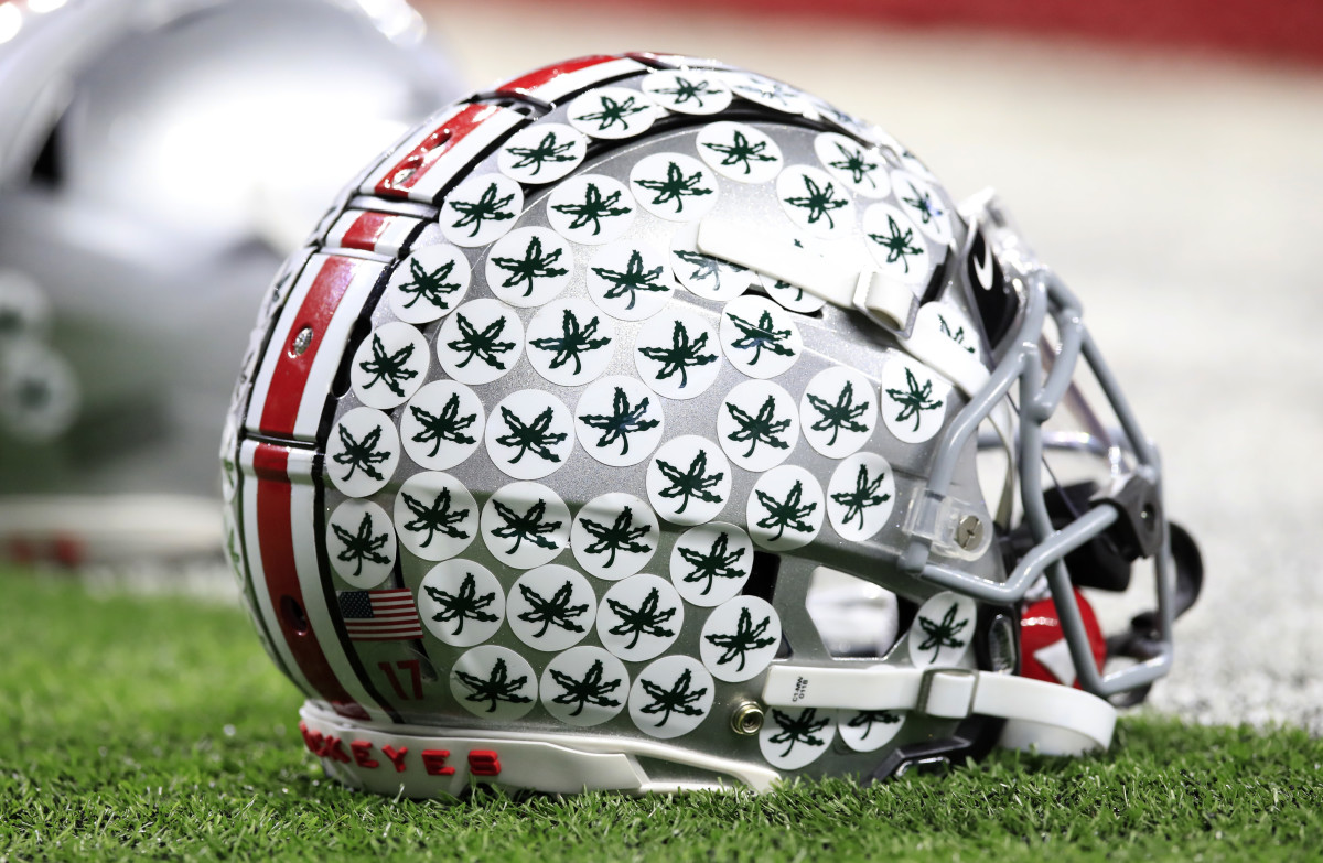 INDIANAPOLIS, INDIANA - DECEMBER 07:   Ohio State Buckeyes football helmet before the BIG Ten Football Championship Game against the Wisconsin Badgers at Lucas Oil Stadium on December 07, 2019 in Indianapolis, Indiana. (Photo by Andy Lyons/Getty Images)