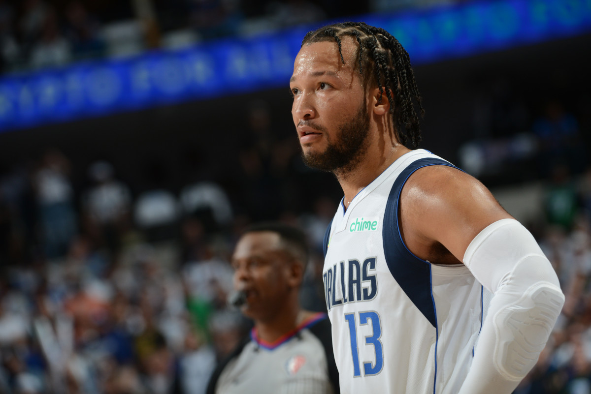Jalen Brunson on the court for the Dallas Mavericks in the playoffs.