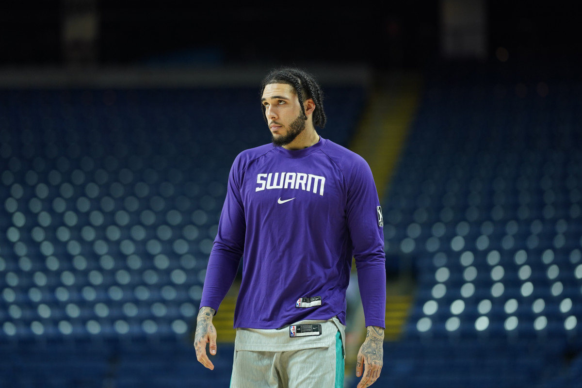 LiAngelo Ball looks on for the Greensboro Swarm.
