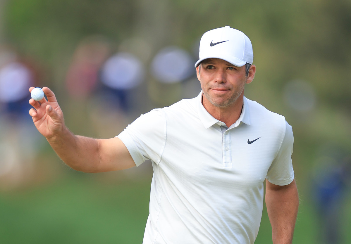 PONTE VEDRA BEACH, FLORIDA - MARCH 14: Paul Casey of England acknowledges the crowd on the par 4, 14th hole during the final round of THE PLAYERS Championship at TPC Sawgrass on March 14, 2022 in Ponte Vedra Beach, Florida. (Photo by David Cannon/Getty Images)
