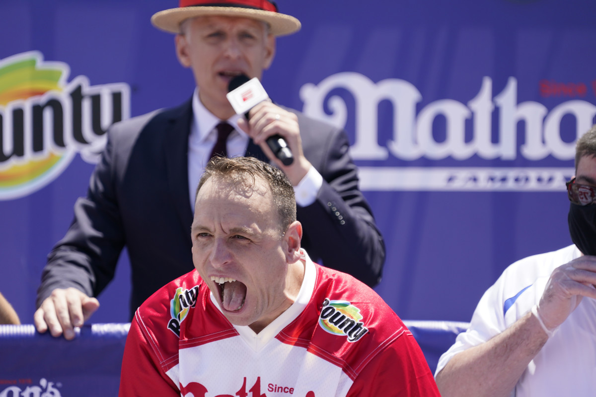 Joey Chestnut during the Nathan's Hot Dog Eating Contest on Monday, July 4.