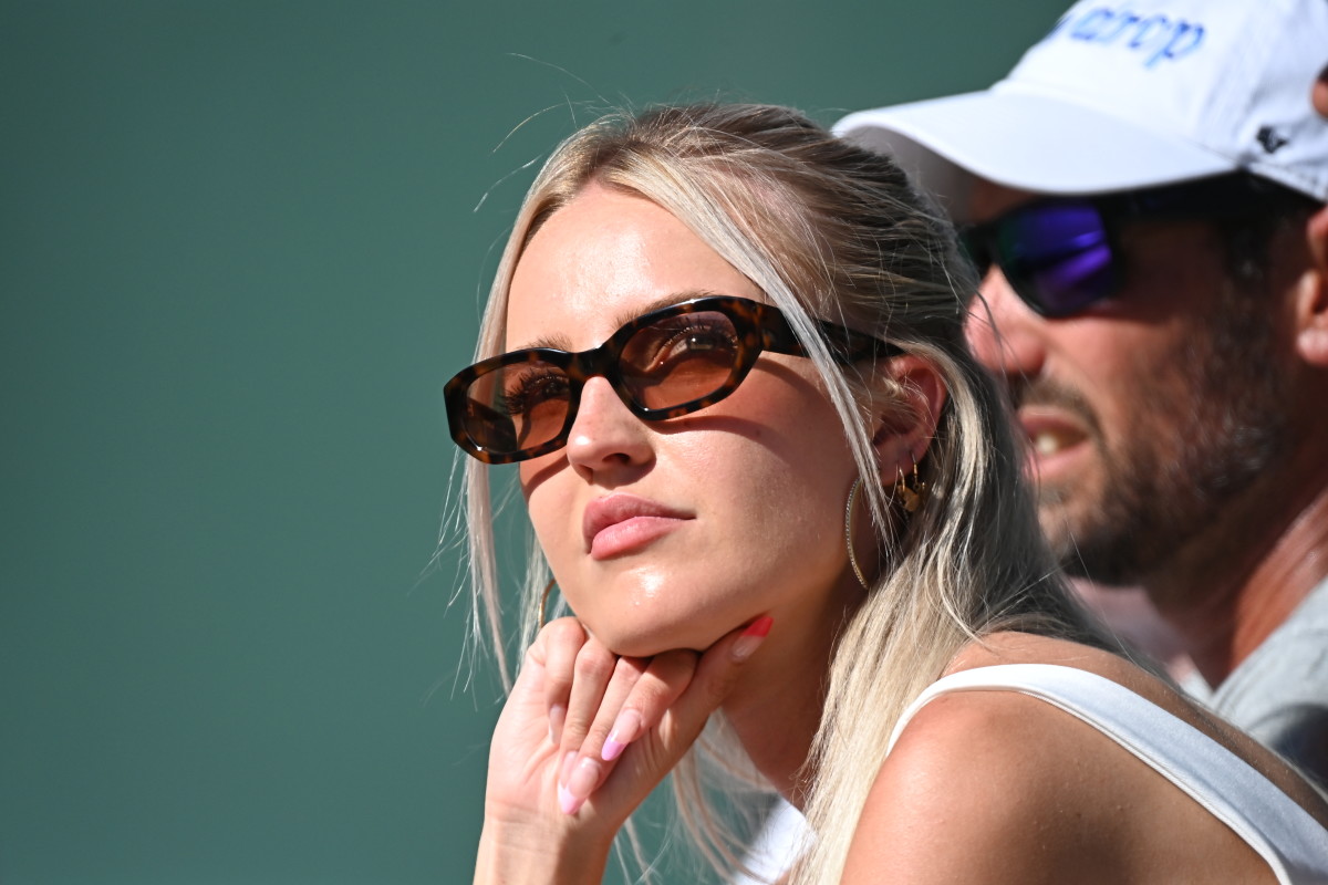 INDIAN WELLS, CA - MARCH 20: Morgan Riddle, Taylor Fritz's girlfriend, attends the BNP Paribas Open held at the Indian Wells Tennis Garden on March 20, 2022 in Indian Wells, California (Photo by Peter Staples/ATP Tour)