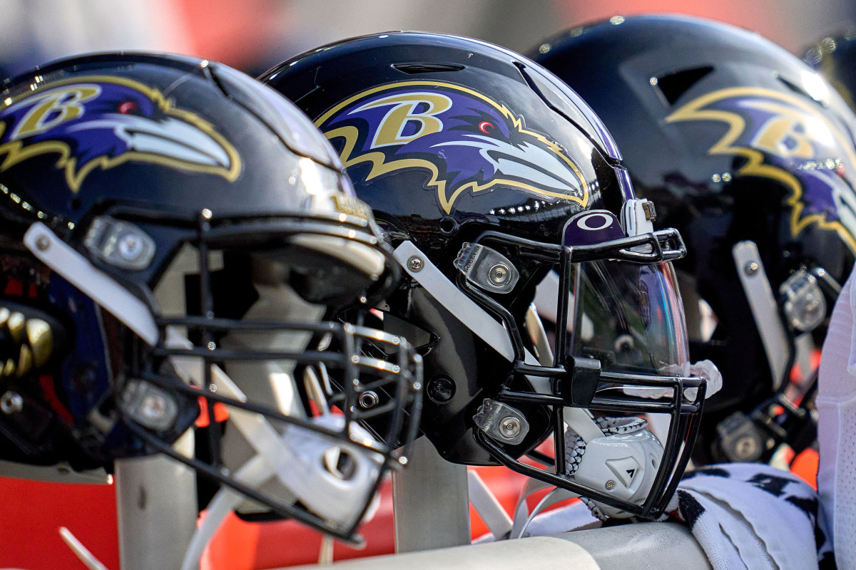 CINCINNATI, OH - DECEMBER 26: A detail view of a Baltimore Ravens helmet is seen during a game between the Cincinnati Bengals and the Baltimore Ravens on December 26, 2021, at Paul Brown Stadium in Cincinnati, OH. (Photo by Robin Alam/Icon Sportswire via Getty Images)