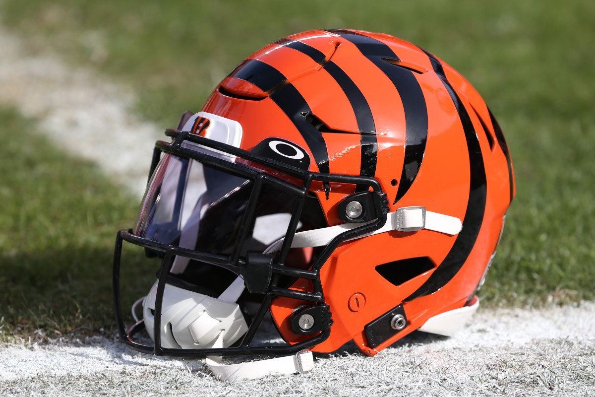 KANSAS CITY, MO - JANUARY 30: A view of a Cincinnati Bengals helmet before the AFC Championship game between the Cincinnati Bengals and Kansas City Chiefs on Jan 30, 2022 at GEHA Field at Arrowhead Stadium in Kansas City, MO. (Photo by Scott Winters/Icon Sportswire via Getty Images)