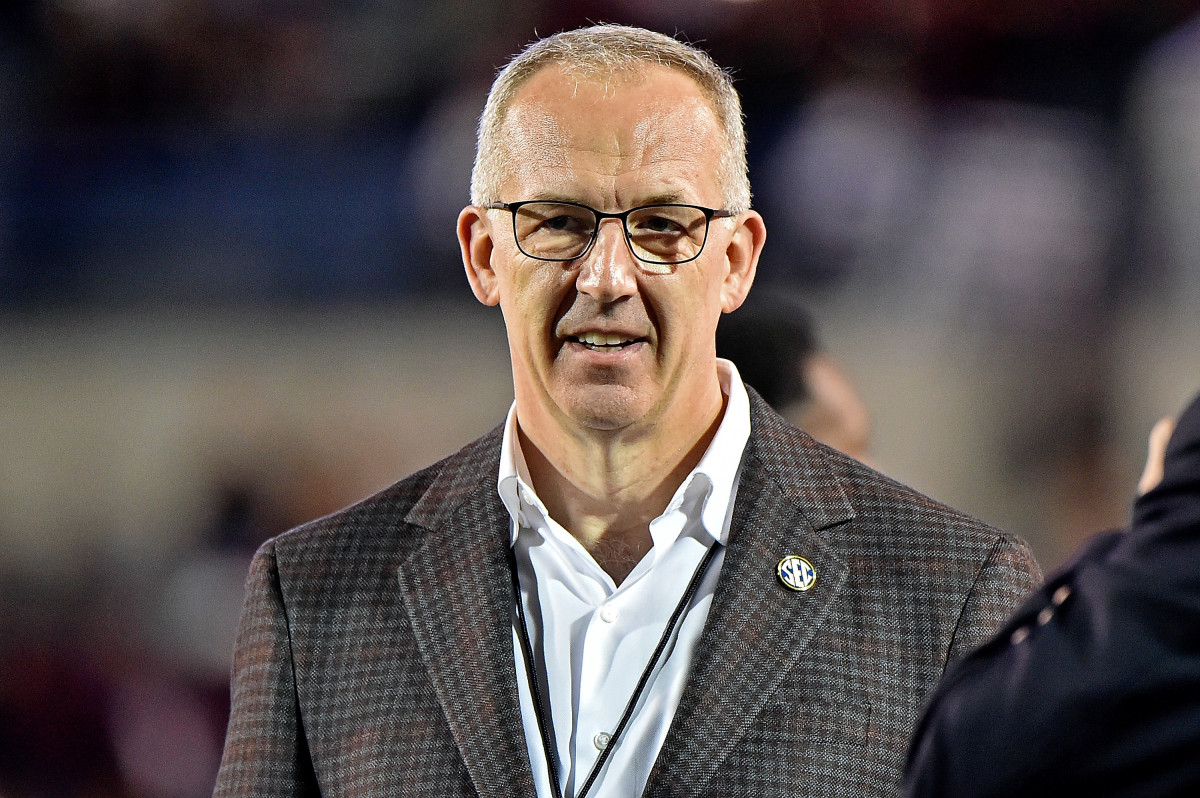 MEMPHIS, TENNESSEE - DECEMBER 28: SEC Commissioner Greg Sankey attends the AutoZone Liberty Bowl between Mississippi State and Texas Tech at Liberty Bowl Memorial Stadium on December 28, 2021 in Memphis, Tennessee. (Photo by Justin Ford/Getty Images)