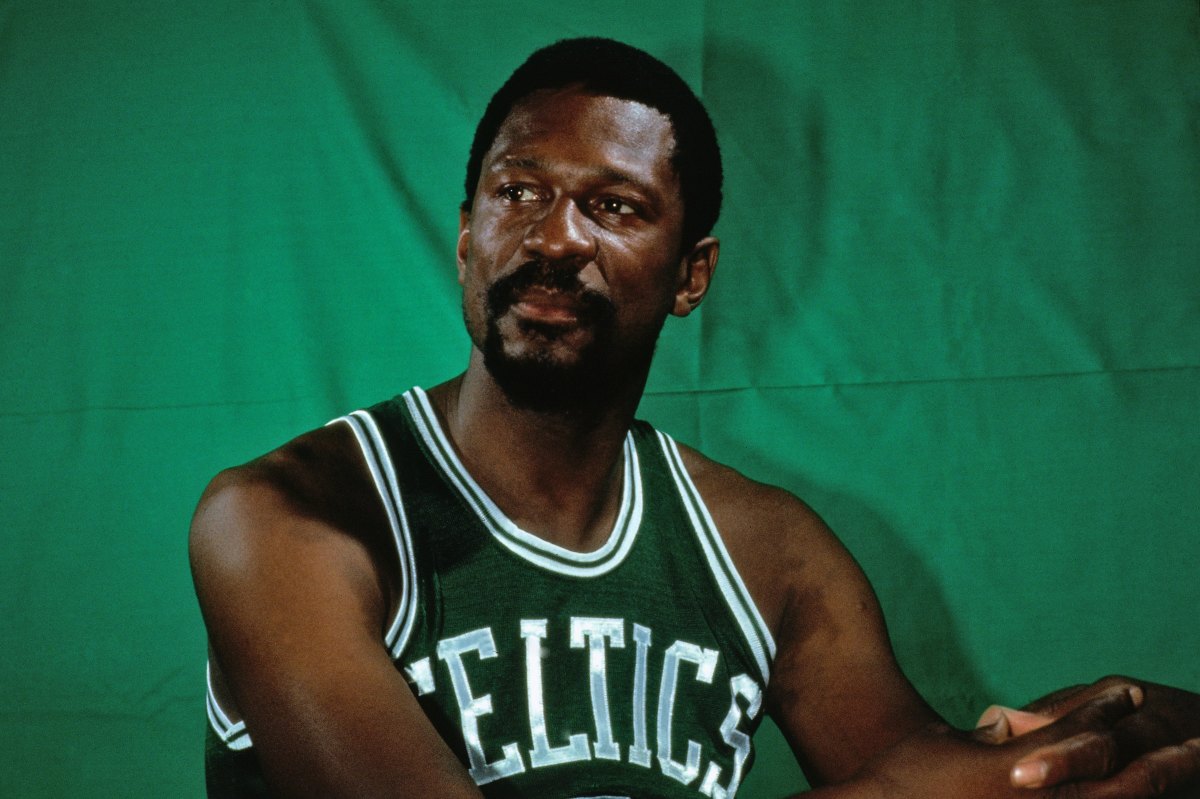 Legendary Boston Celtics big man Bill Russell on the floor.