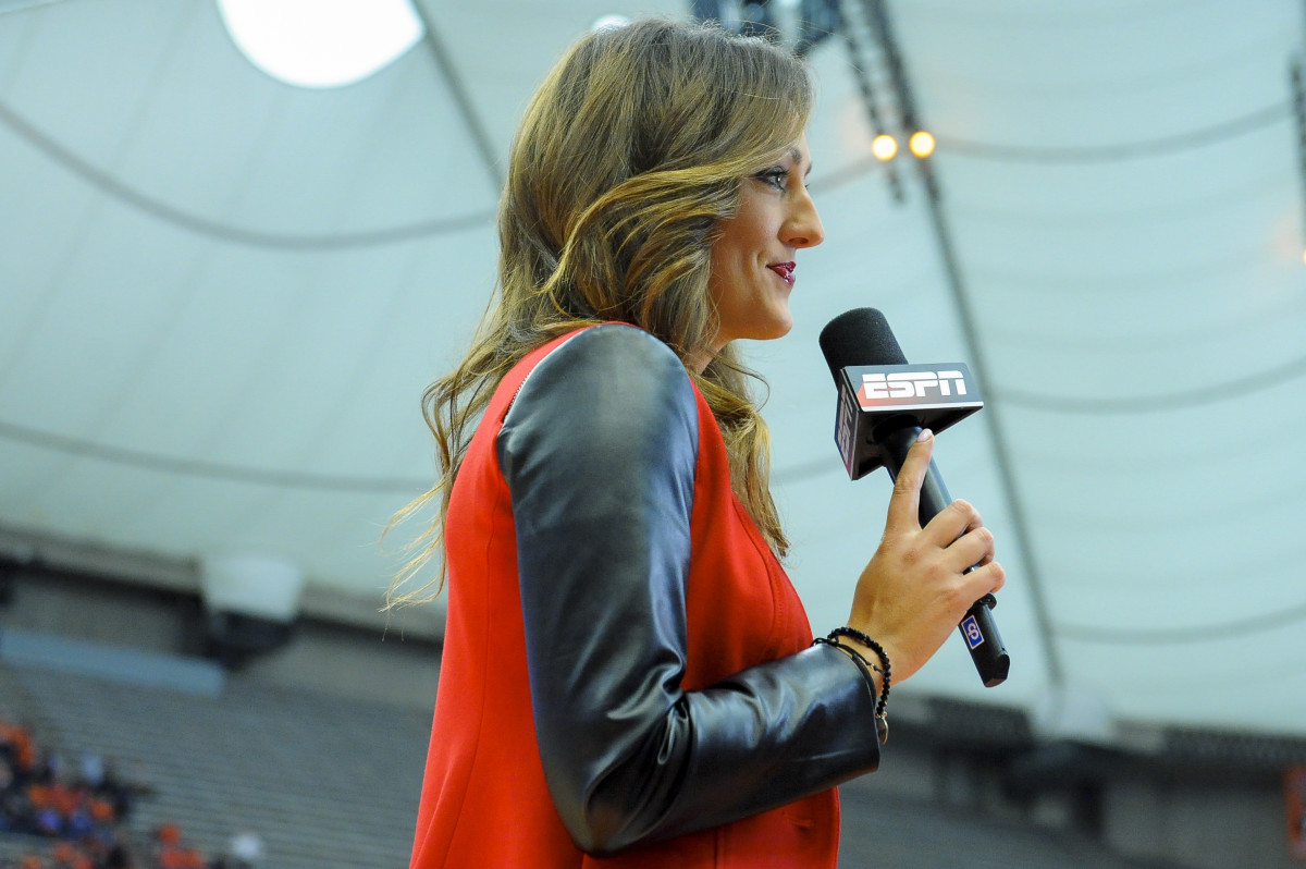 SYRACUSE, NY - JANUARY 28:  ESPN sideline reporter Allison Williams during the game between the Florida State Seminoles and the Syracuse Orange at the Carrier Dome on January 28, 2017 in Syracuse, New York. Syracuse defeated Florida State 82-72. (Photo by Rich Barnes/Getty Images)