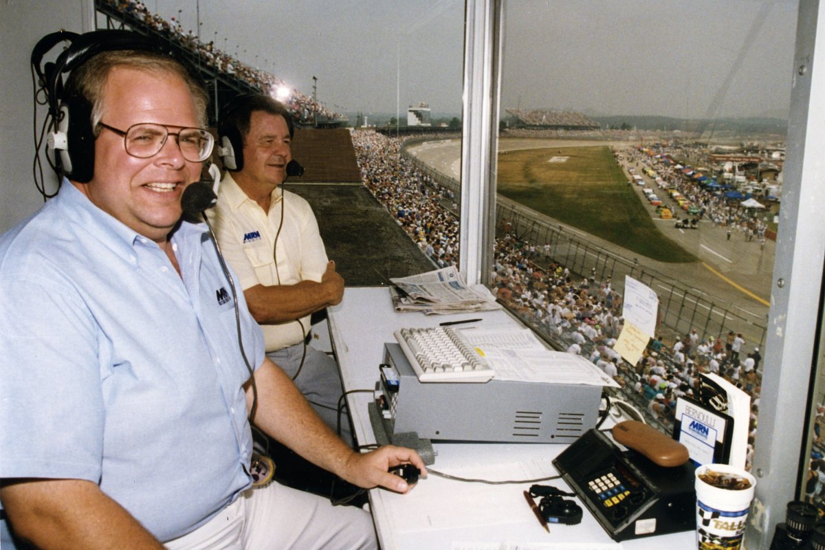 TALLADEGA, AL:  Announcer Eli Gold started broadcasting for Motor Racing Network (MRN) in 1976, heard on 500 radio affiliates, and in 1982 added NASCAR Live, a weekly radio call-in show heard on 450 MRN affiliates.  (Photo by ISC Archives/CQ-Roll Call Group via Getty Images)