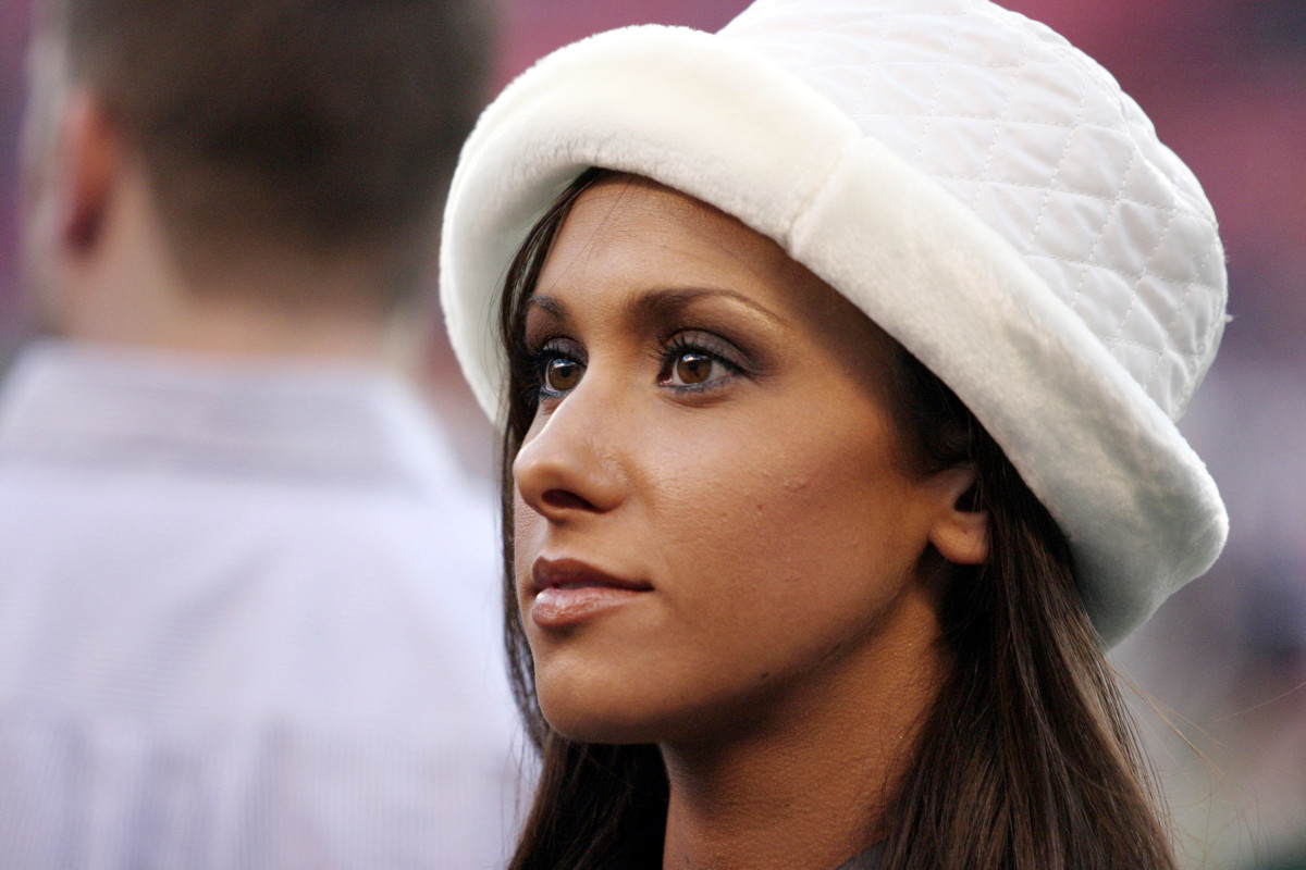 Jen Sterger on the sideline of a New York Jets football game.