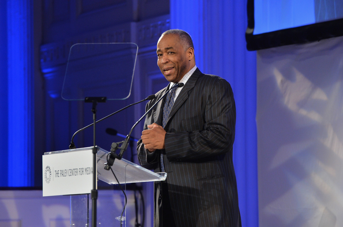 John Saunders speaks on stage for the Paley Prize Gala.