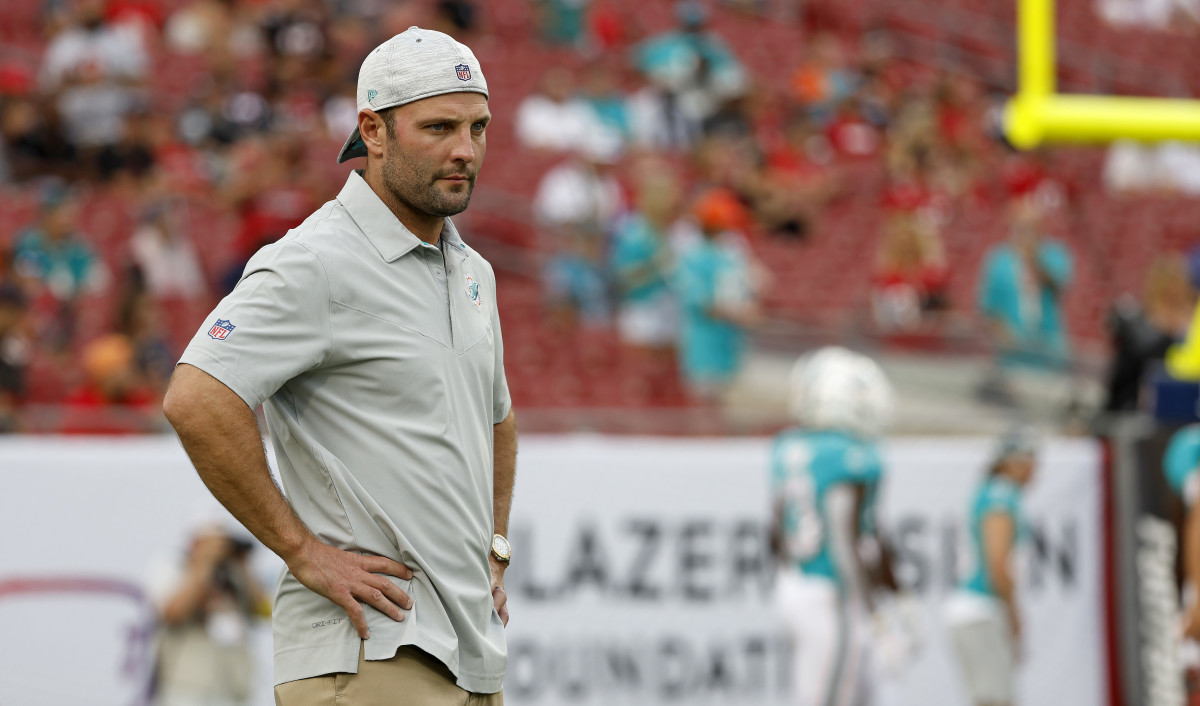 Wide receivers coach Wes Welker on the sideline for the Miami Dolphins.