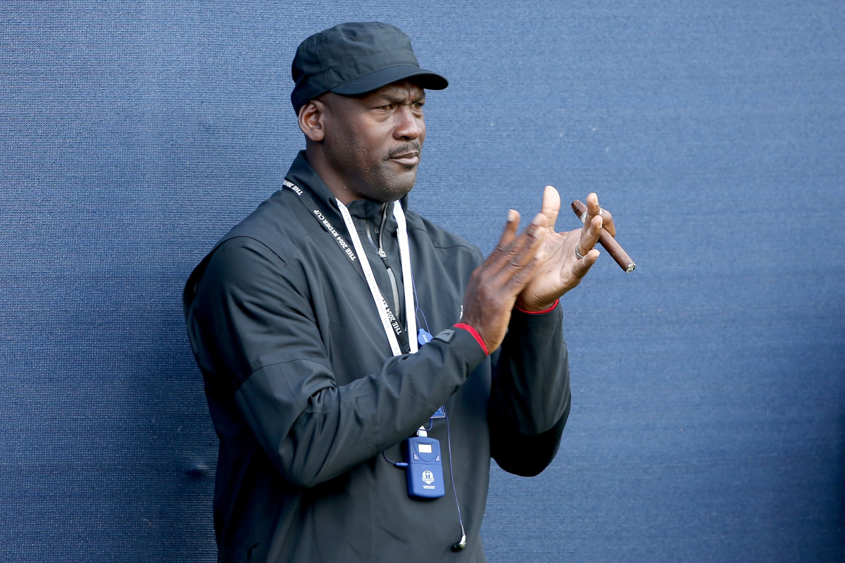 Michael Jordan watches golfers play at the Ryder Cup back in 2014.