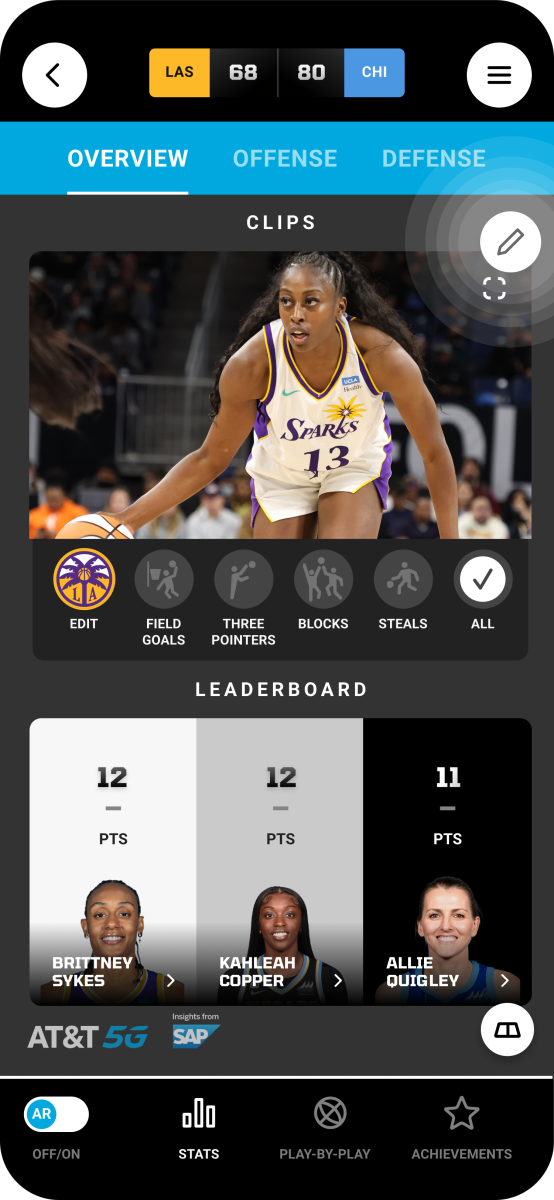 A screenshot of the AT&T 5G Game View app.