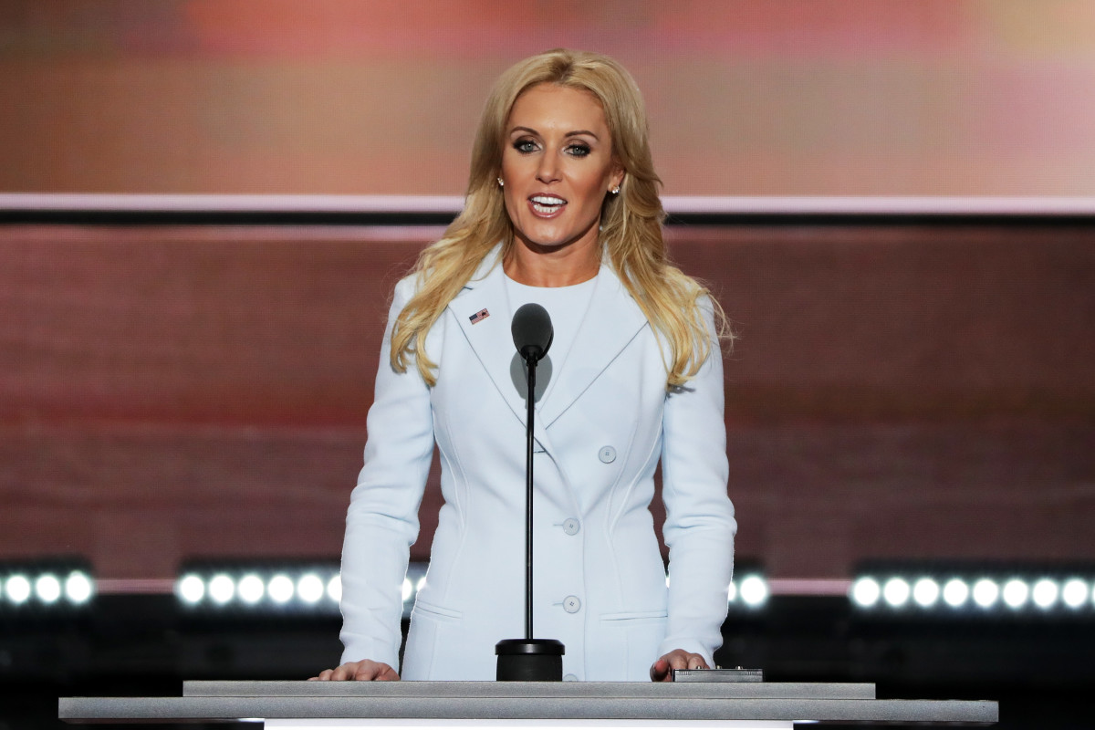 CLEVELAND, OH - JULY 19:  Professional golfer Natalie Gulbis delivers a speech on the second day of the Republican National Convention on July 19, 2016 at the Quicken Loans Arena in Cleveland, Ohio. Republican presidential candidate Donald Trump received the number of votes needed to secure the party's nomination. An estimated 50,000 people are expected in Cleveland, including hundreds of protesters and members of the media. The four-day Republican National Convention kicked off on July 18.  (Photo by Alex Wong/Getty Images)